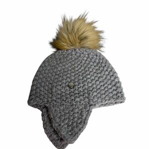 MICHAEL Michael Kors Gray Knit Hat with Tan Faux Fur Pom